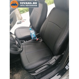 Чехлы на Кия Рио 4 / Kia Rio 4 / Оригинал / Экокожа  / Черный с синей нитью