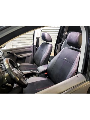 Чехлы на Фольксваген Кадди / Volkswagen Caddy / Оригинал / Экокожа - Алькантара / Черный с красной и серой нитью Чехлы на Фольксваген Кадди / Volkswagen Caddy / Оригинал / Экокожа - Алькантара / Черный с красной и серой нитью