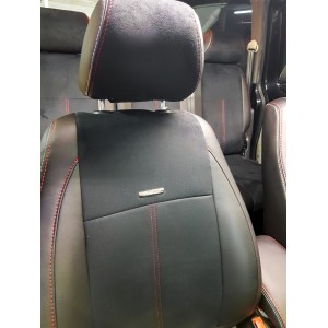 Чехлы на Фольксваген Кадди / Volkswagen Caddy / Оригинал / Экокожа - Алькантара / Черный с красной и серой нитью